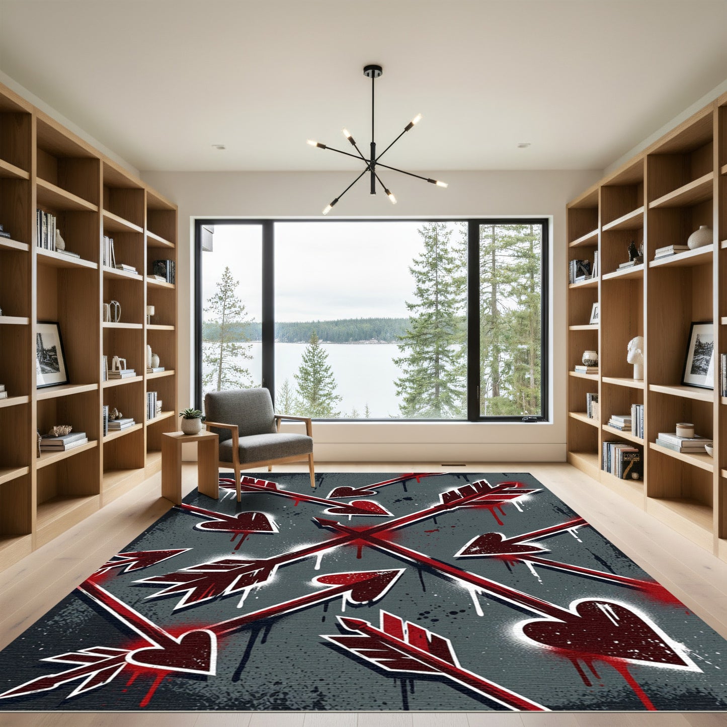 Crimson Heart Arrows Graffiti Rug