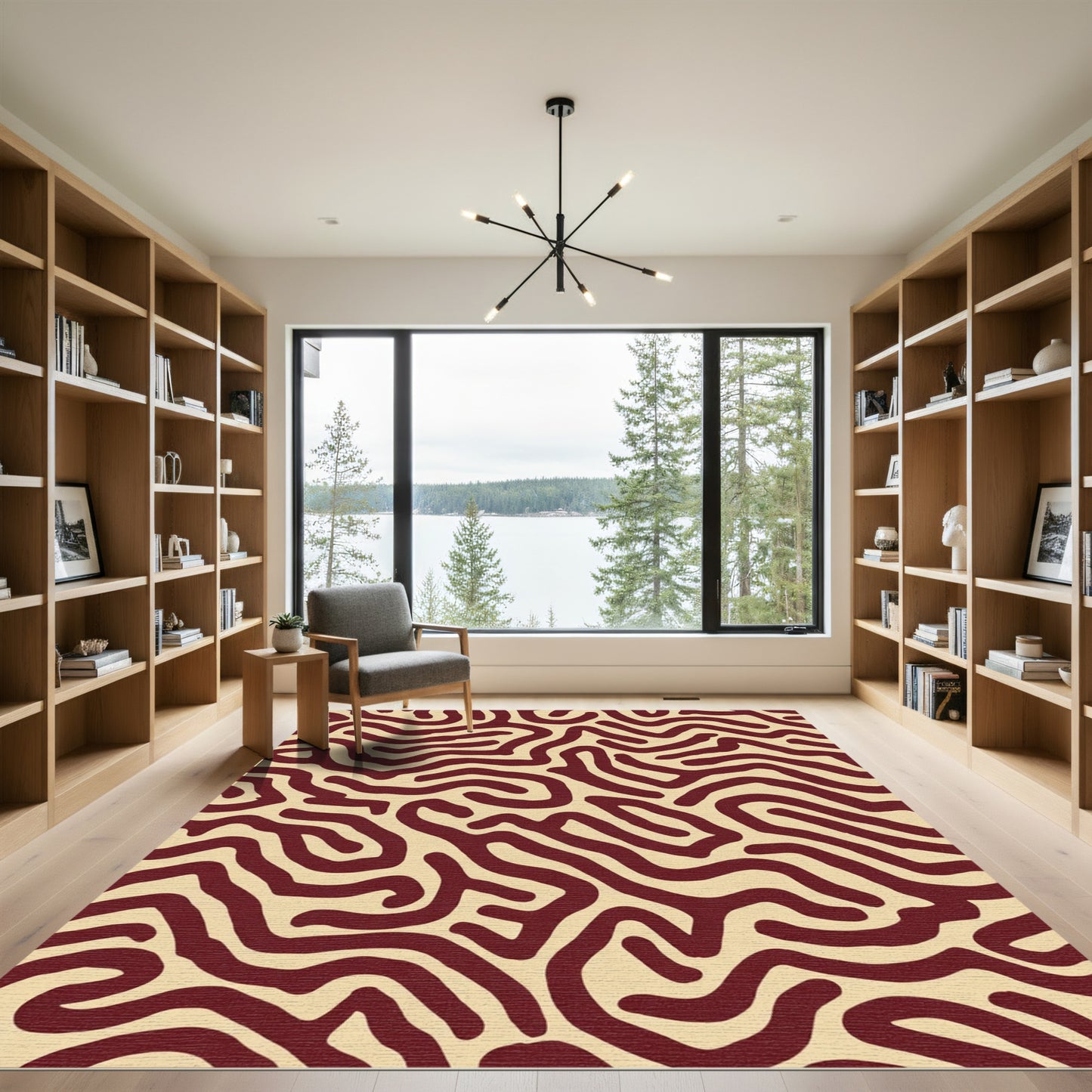 Crimson Cream Organic Maze Rug
