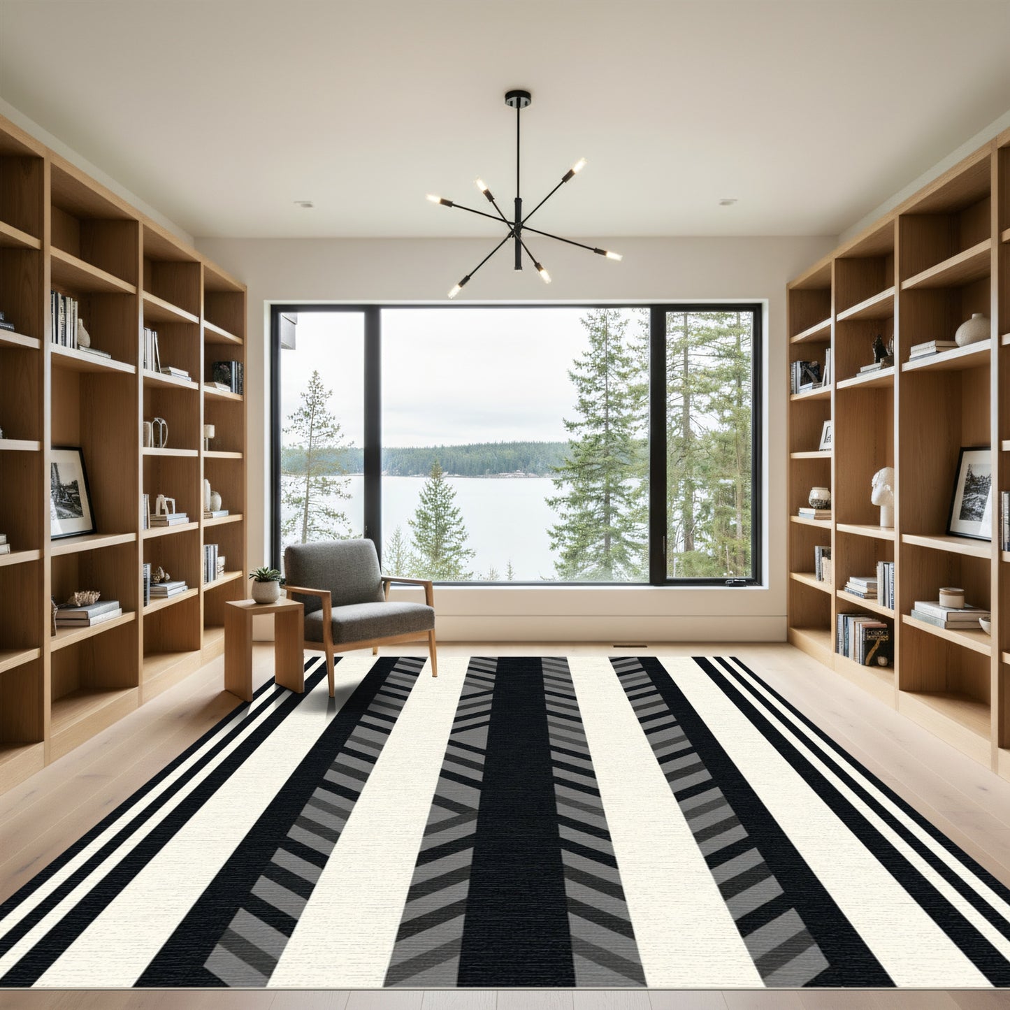 Chic Black White Gray Stripe Rug