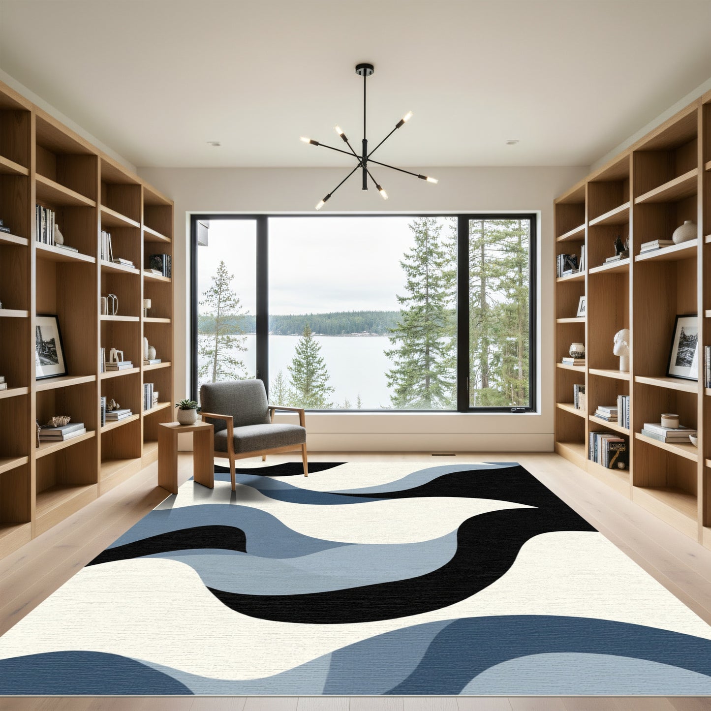 Modern Blue Wave Abstract Rug