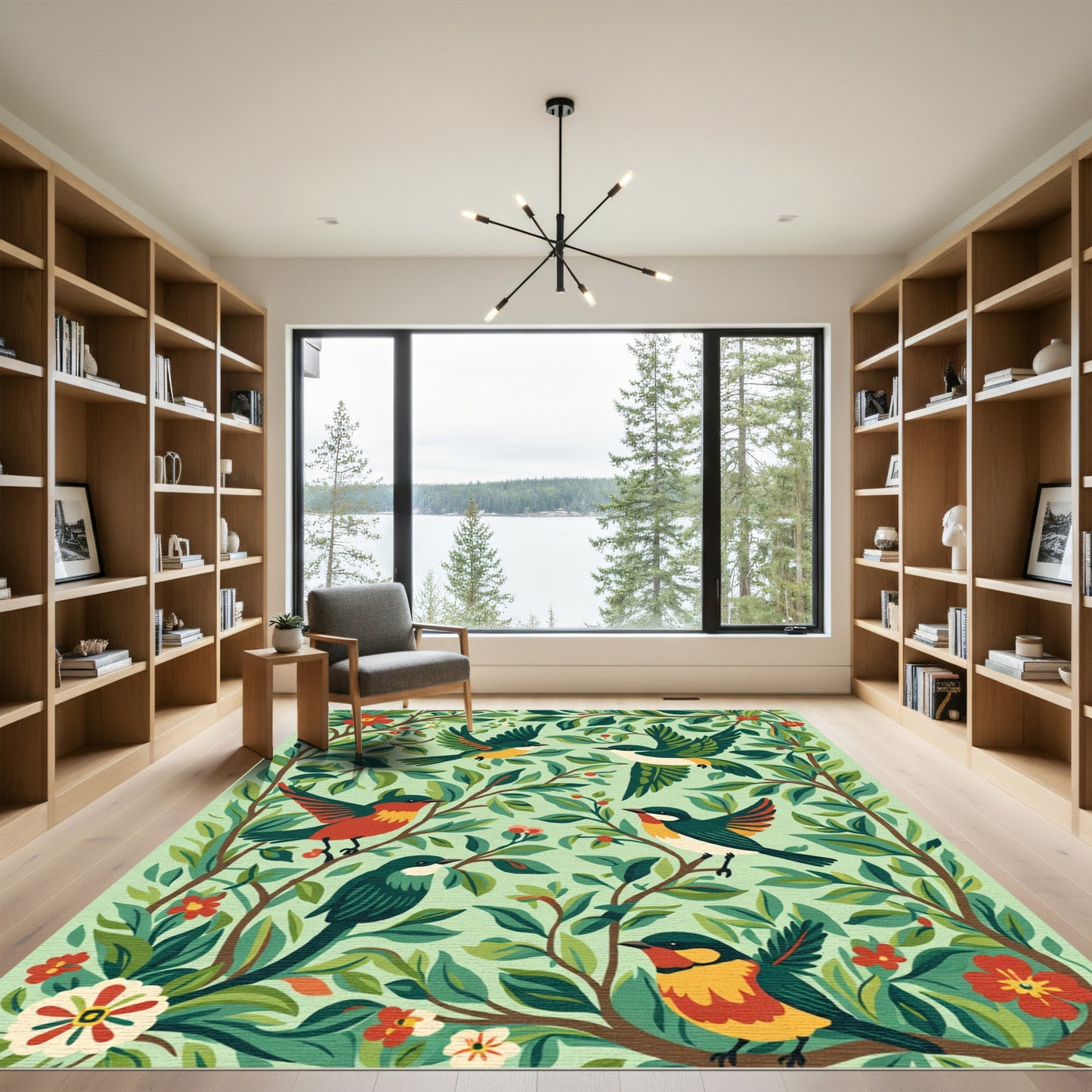 Spring Birds Lush Foliage Garden Rug