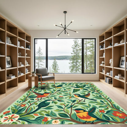 Spring Birds Lush Foliage Garden Rug