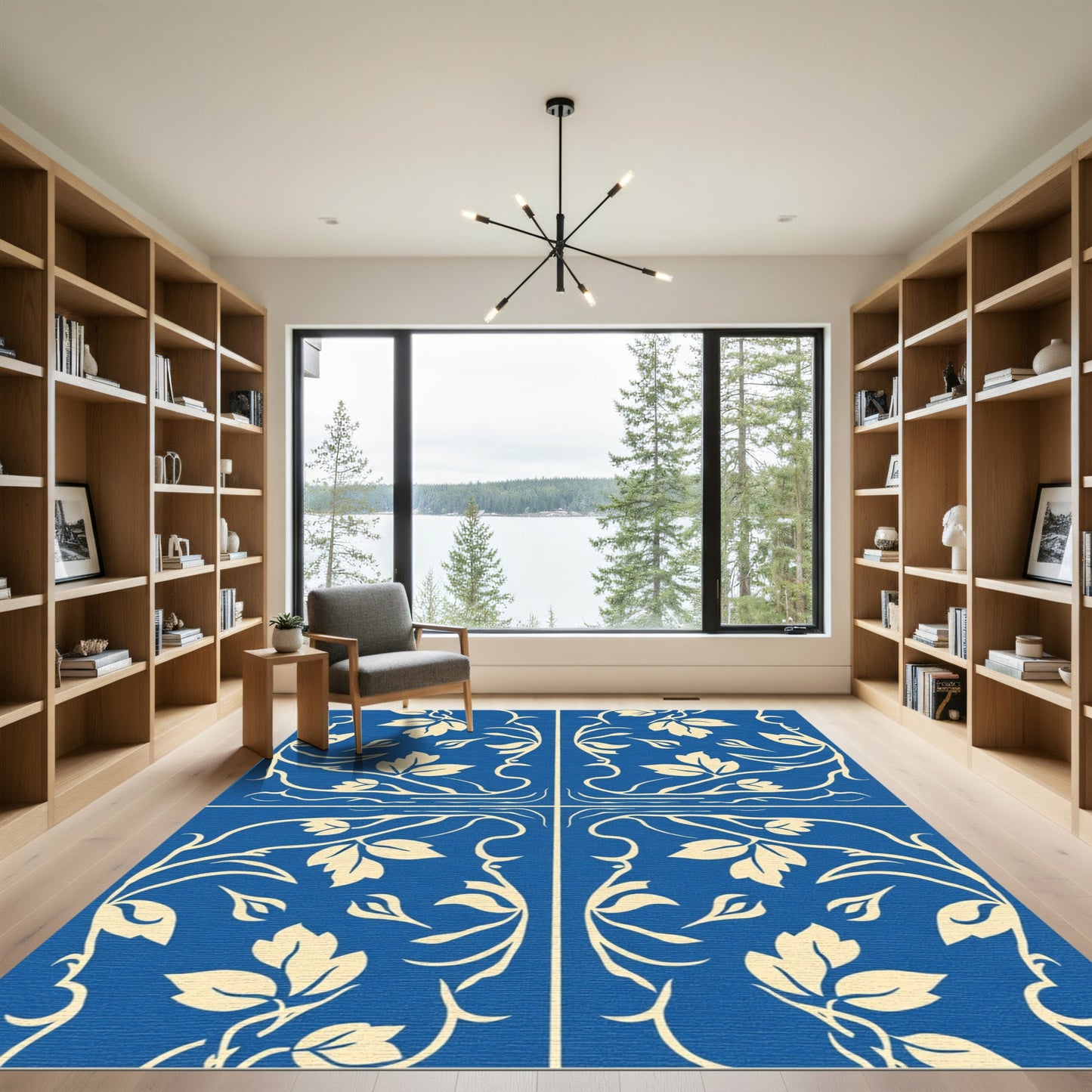 Navy Floral Vine Scroll Medallion Rug