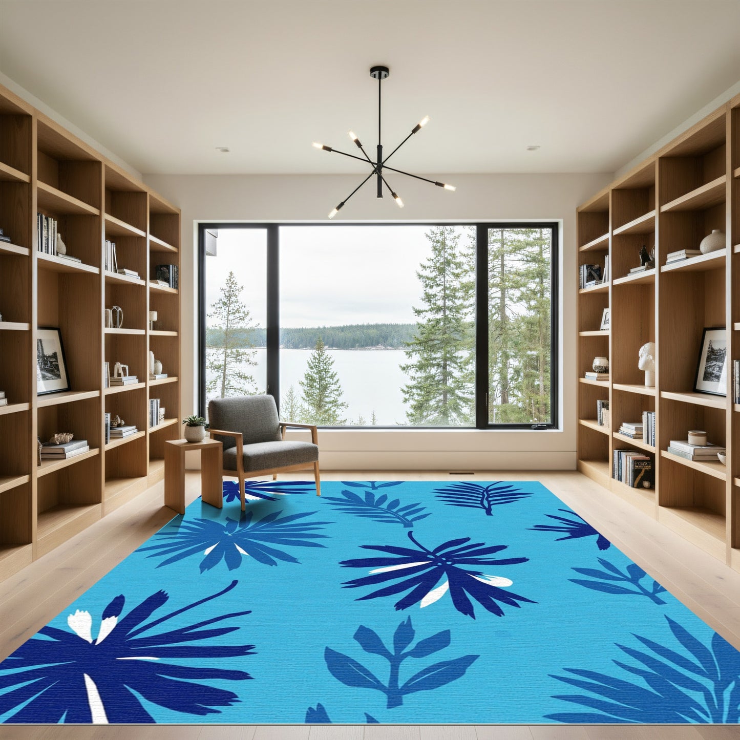 Deep Blue Tropical Foliage Rug