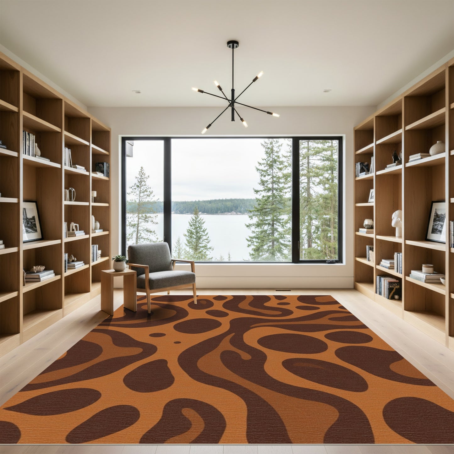 Warm Brown Abstract Organic Shapes Rug