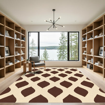 Cream Brown Interlocking Lattice Rug