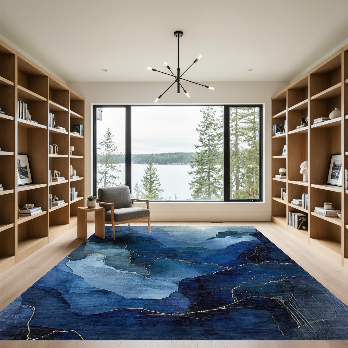 Navy Blue Layered Peaks Gold Rug