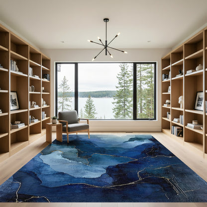 Navy Blue Layered Peaks Gold Rug
