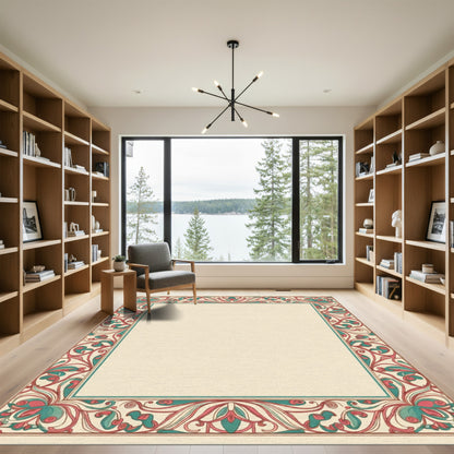Art Nouveau Red Teal Floral Border Rug