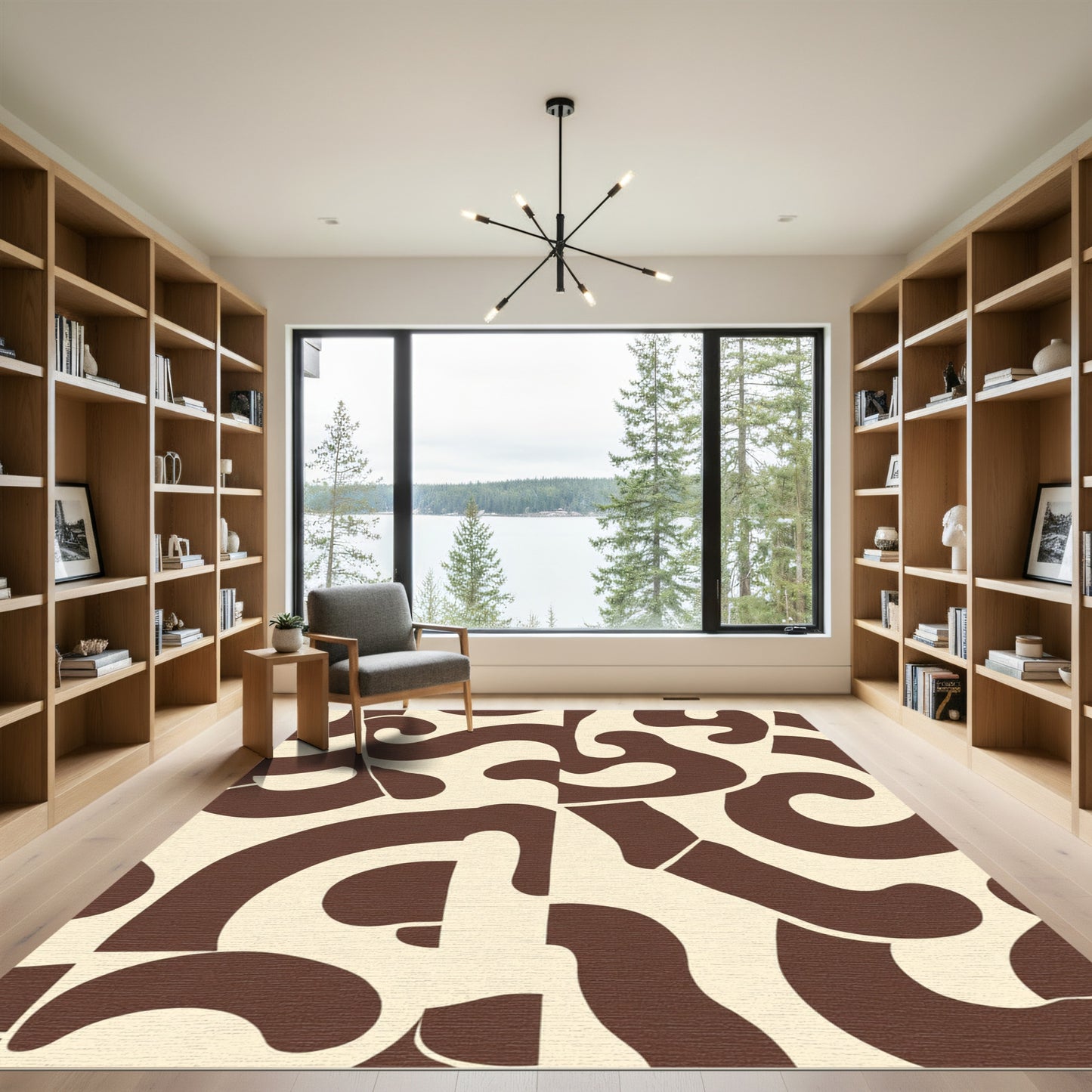 Abstract Brown Organic Flow Rug