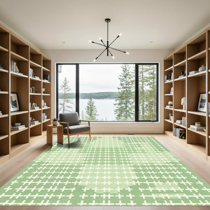 Subtle Pale Green Cross Grid Rug