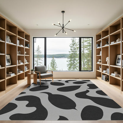 Gray Black Organic Blob Rug
