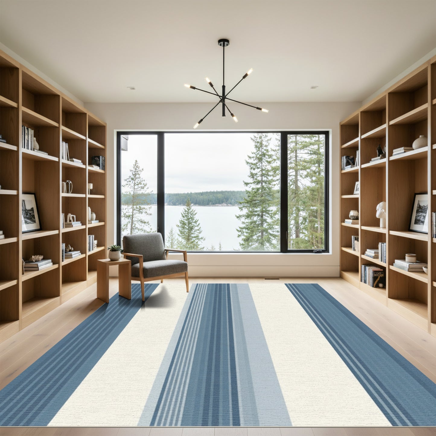 Coastal Blue Cream Vertical Stripe Rug