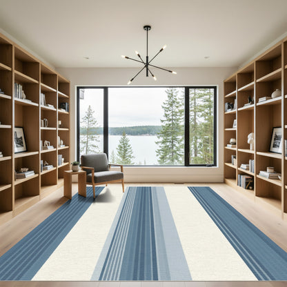 Coastal Blue Cream Vertical Stripe Rug