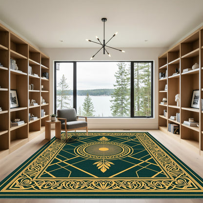 Emerald Gold Sunburst Art Deco Rug