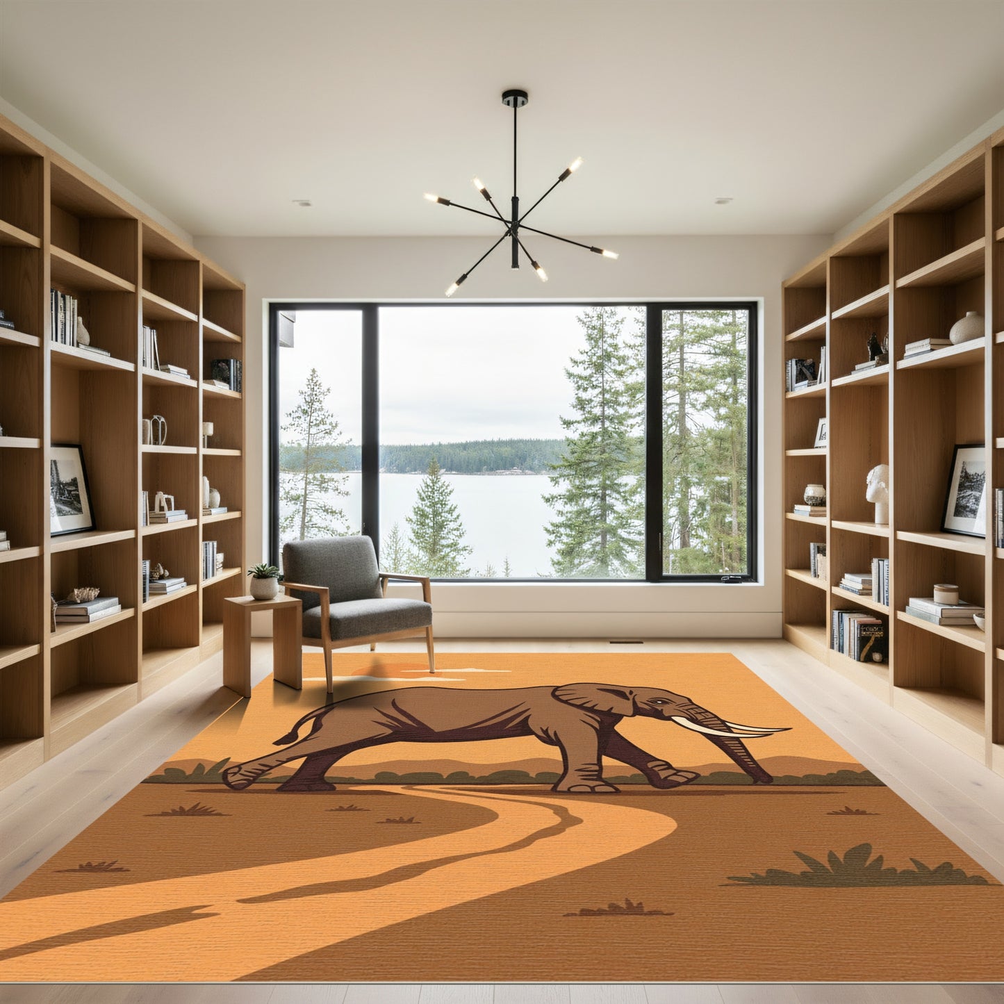Brown Elephant on Sunset Savannah Path Rug