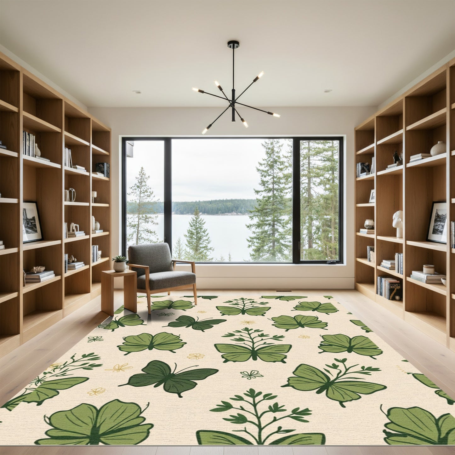 Green Butterfly Branch Garden Rug