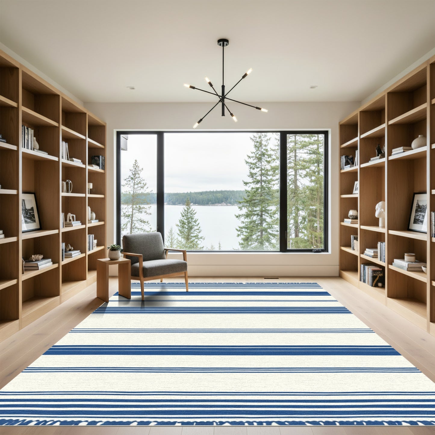 Classic Blue White Horizontal Stripe Rug