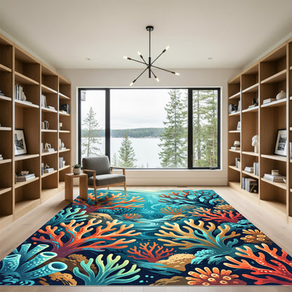 Vibrant Coral Reef Underwater Scene Rug