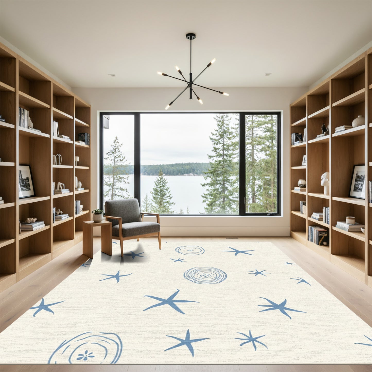 Oceanic Blue Starfish Swirls Rug