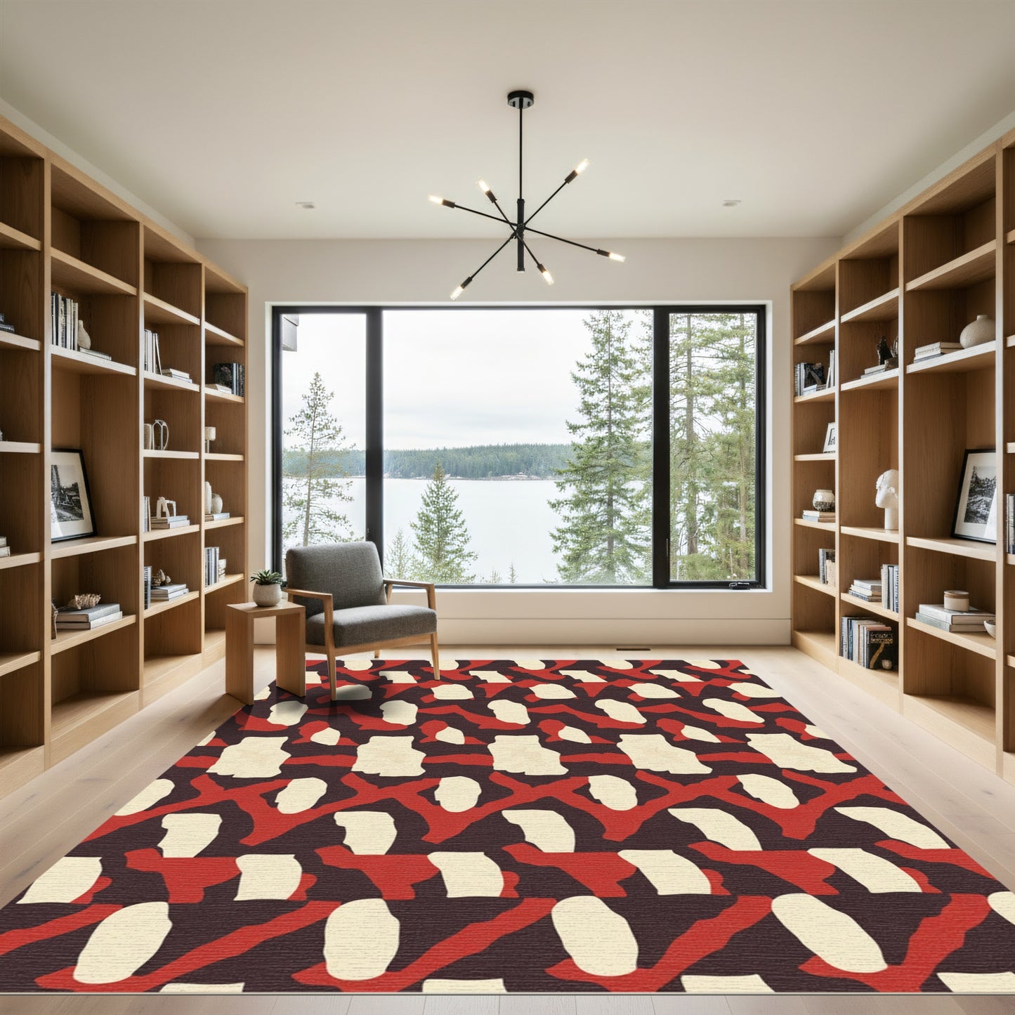 Red White Abstract Camouflage Rug