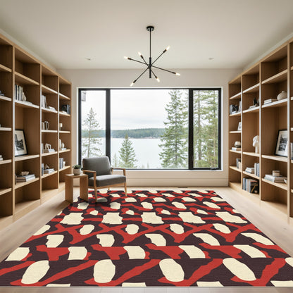Red White Abstract Camouflage Rug