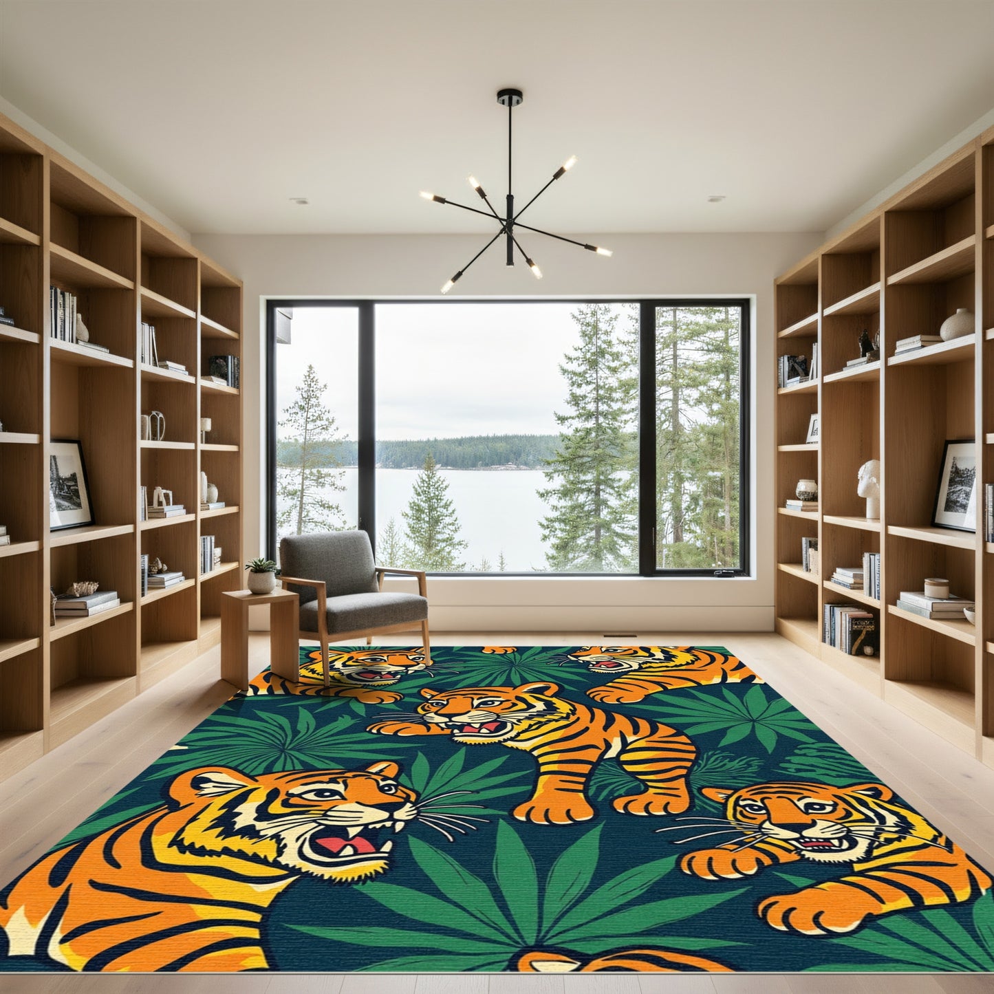 Jungle Tiger Face Tropical Emerald Rug
