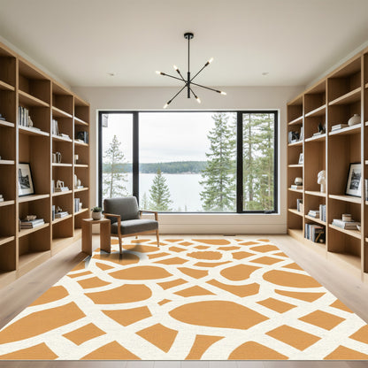 Golden White Abstract Net Rug