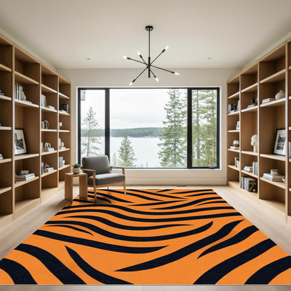 Orange Black Swirling Stripes Rug
