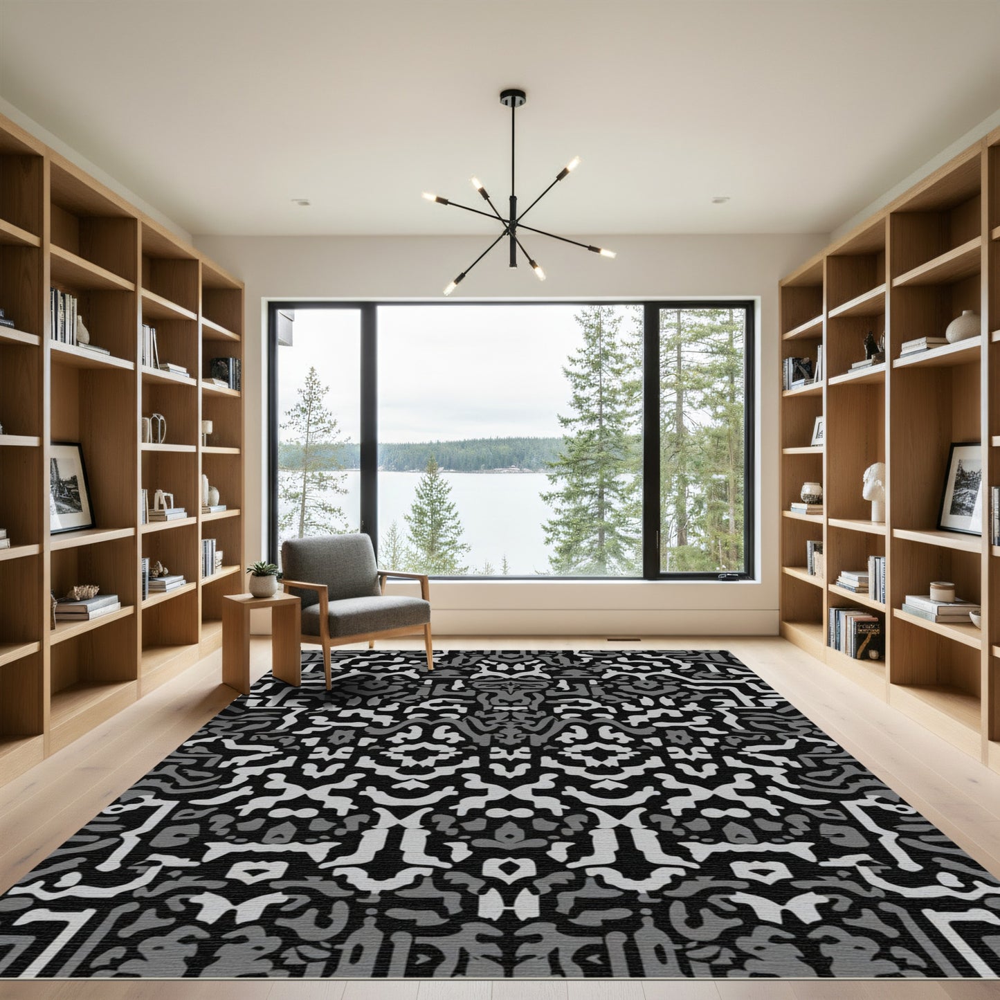 Monochromatic Rhythmic Abstract Overlay Rug