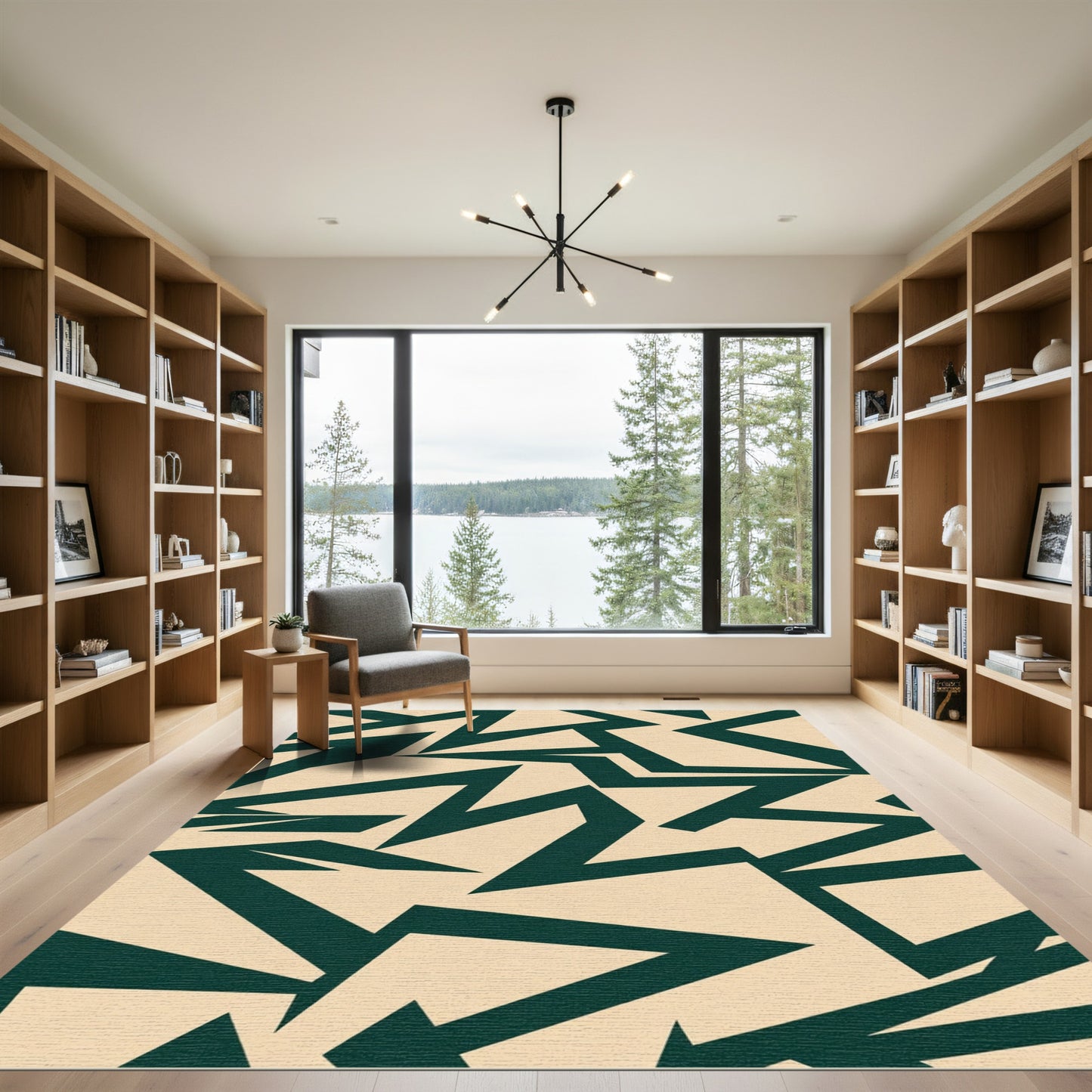 Deep Emerald Jagged Geometric Forms Rug