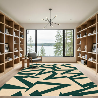 Deep Emerald Jagged Geometric Forms Rug