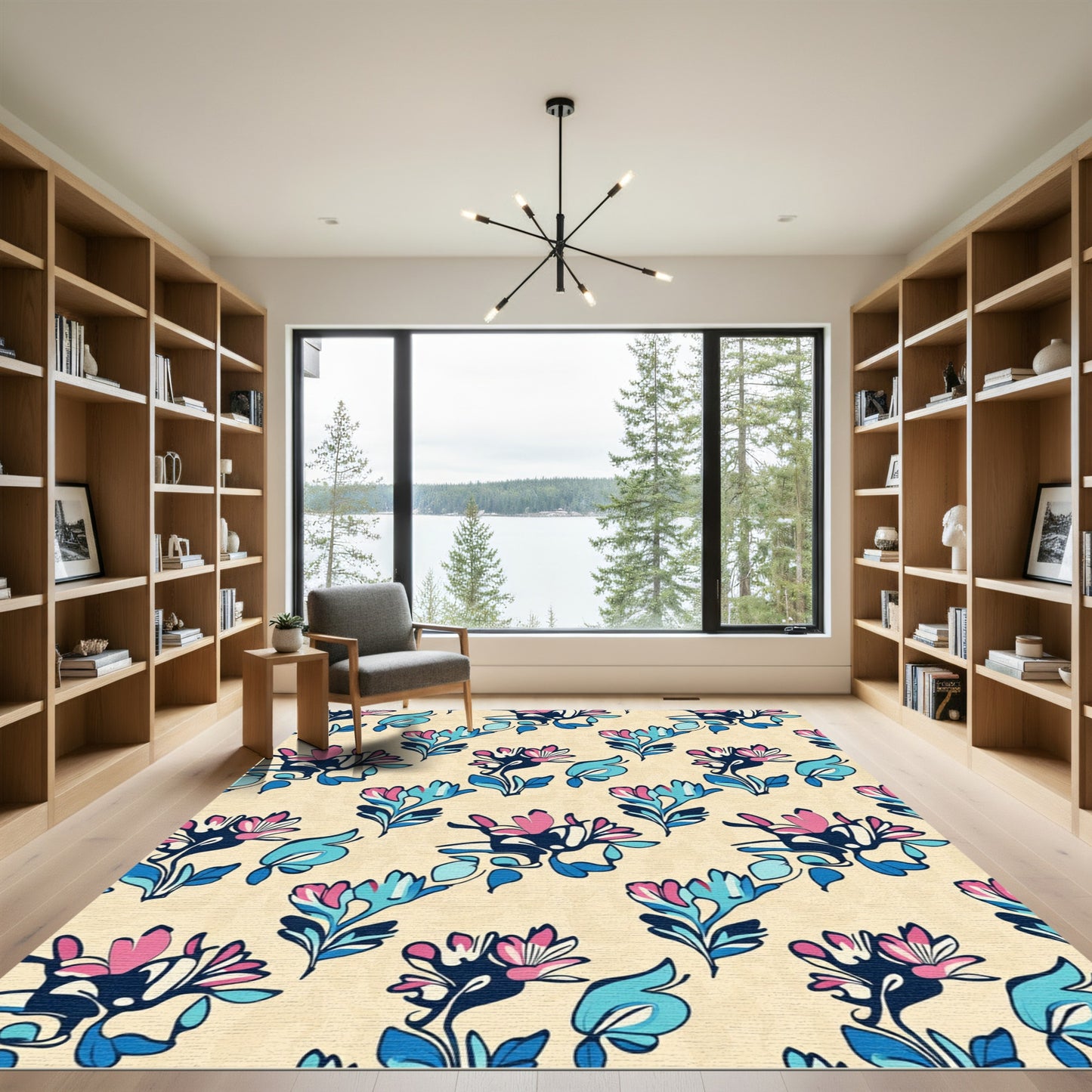 Bold Pink Blue Floral Swirl Rug