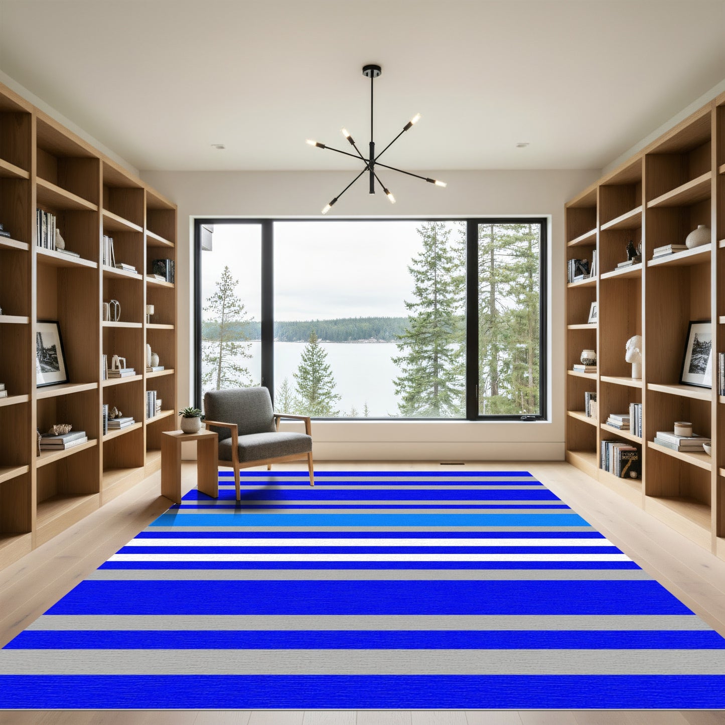 Bold Blue White Gray Striped Rug