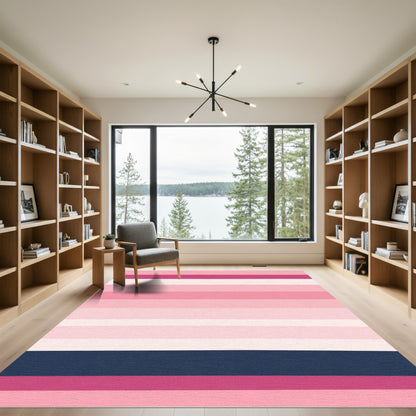 Pink Navy Stripe Gradient Rug