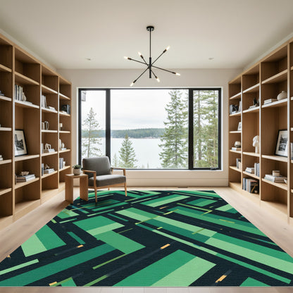 Modern Emerald Geometric Blocks Rug