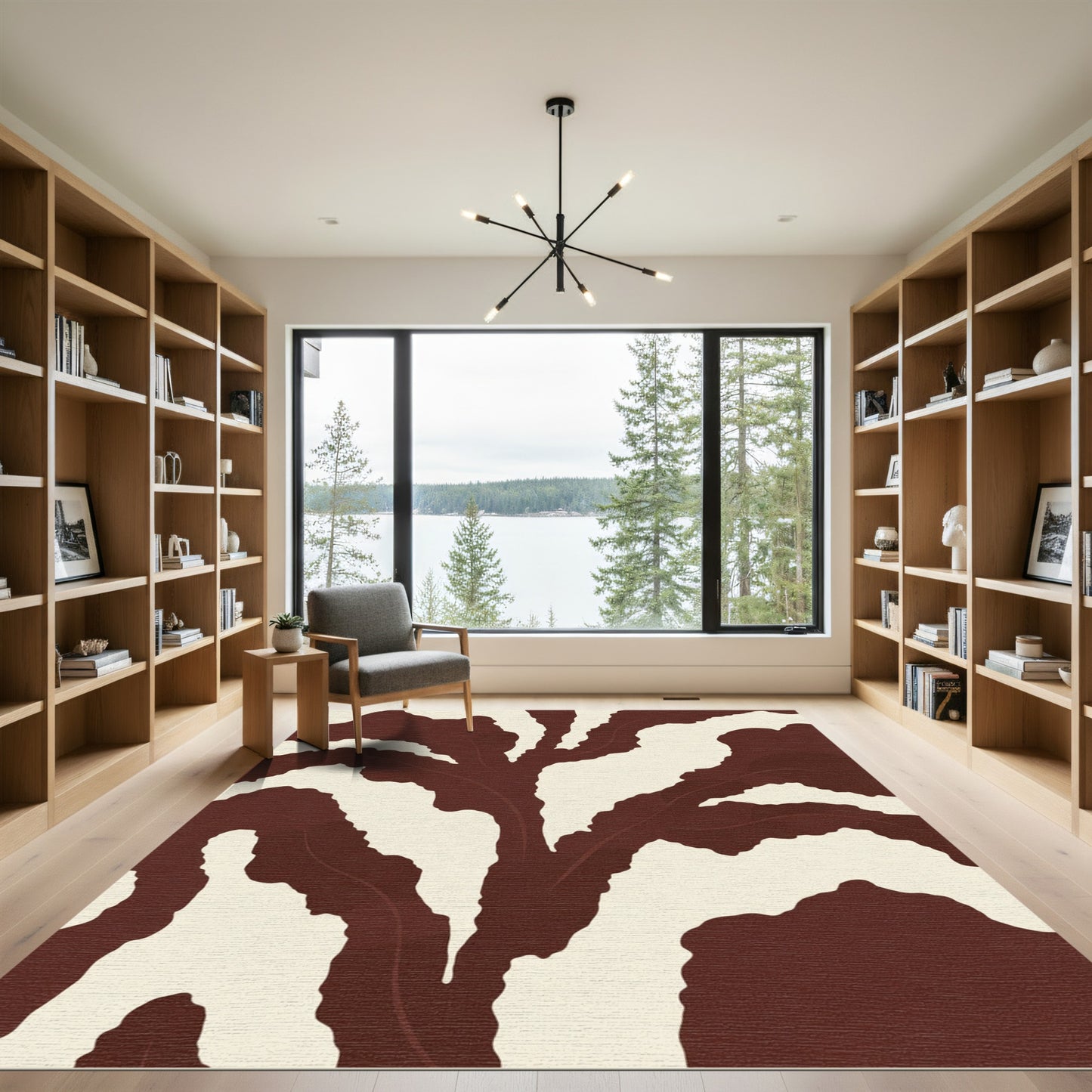 Crimson Leafy Organic Flow Rug
