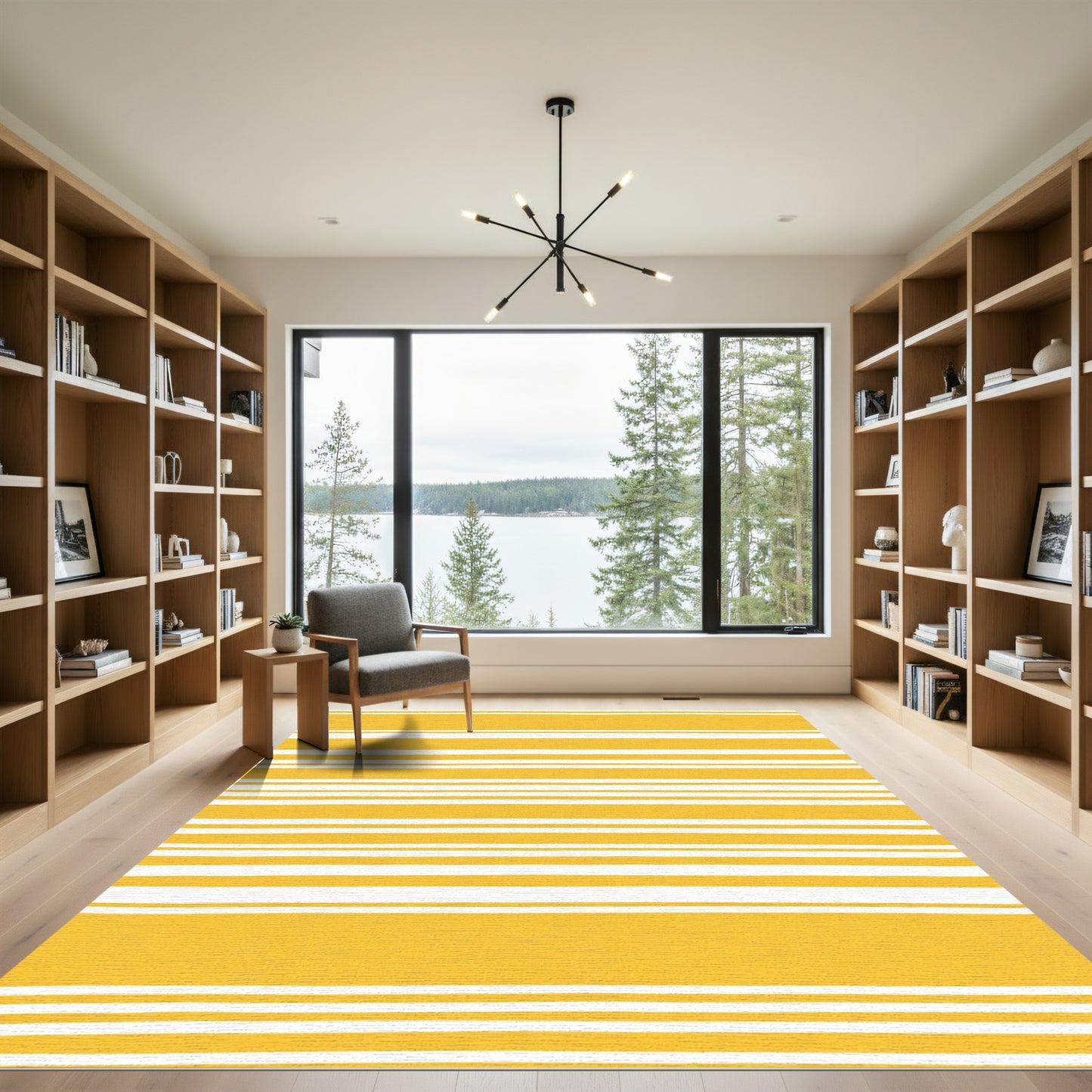 Golden Yellow Hand Drawn Stripes Rug