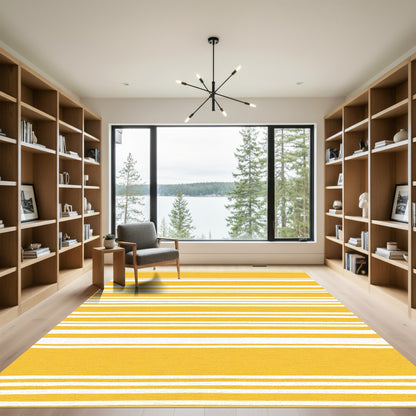 Golden Yellow Hand Drawn Stripes Rug