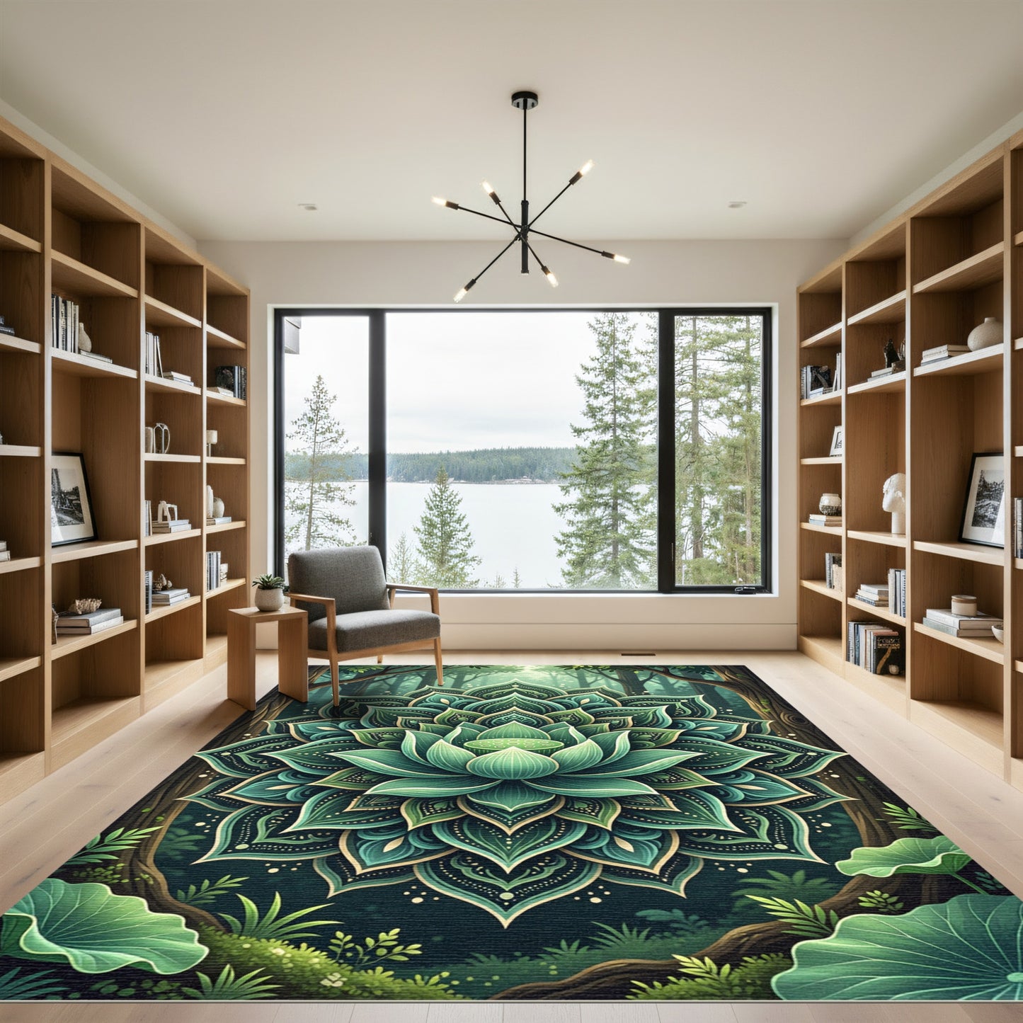 Emerald Lotus Forest Mandala Rug