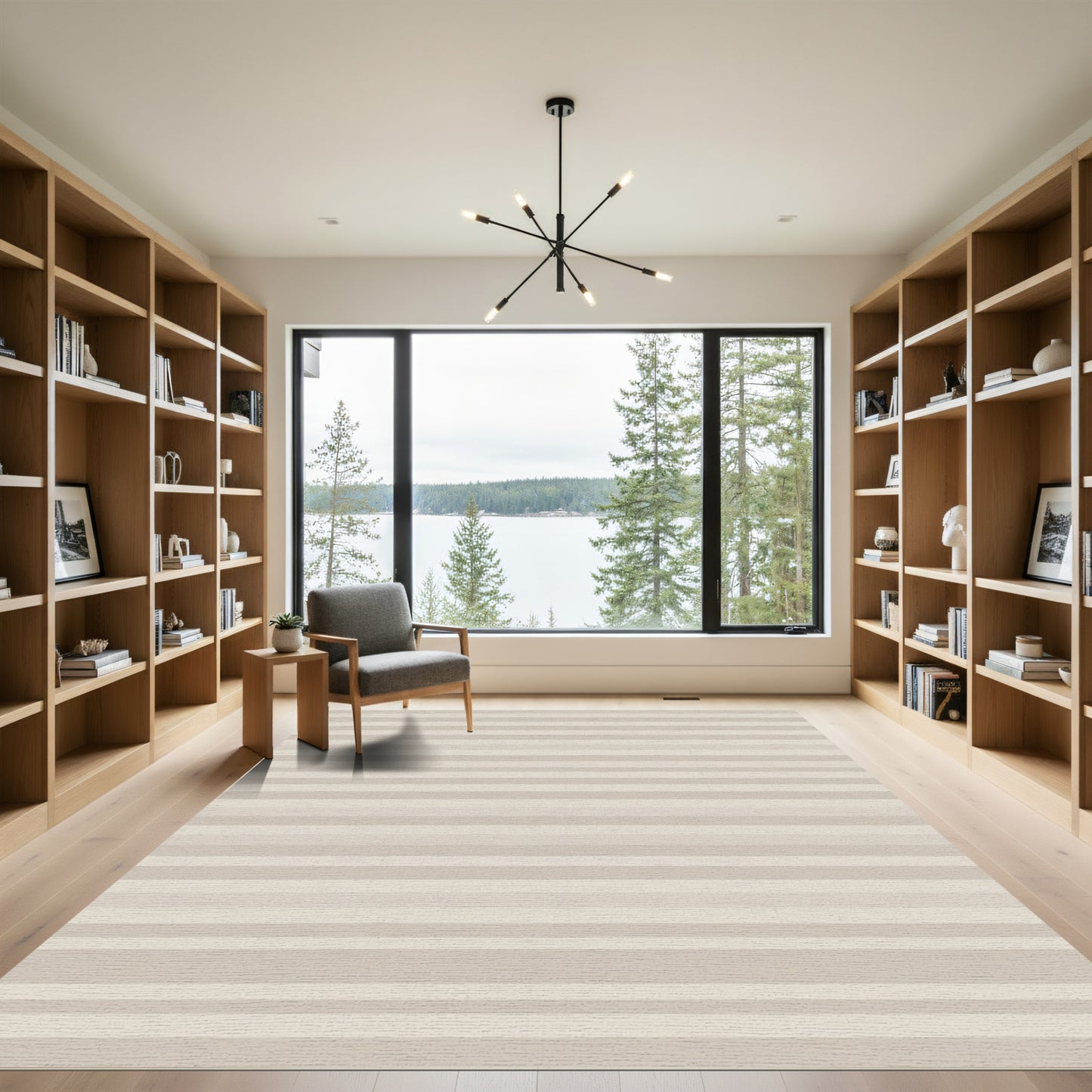 Neutral Beige Horizontal Stripe Rug