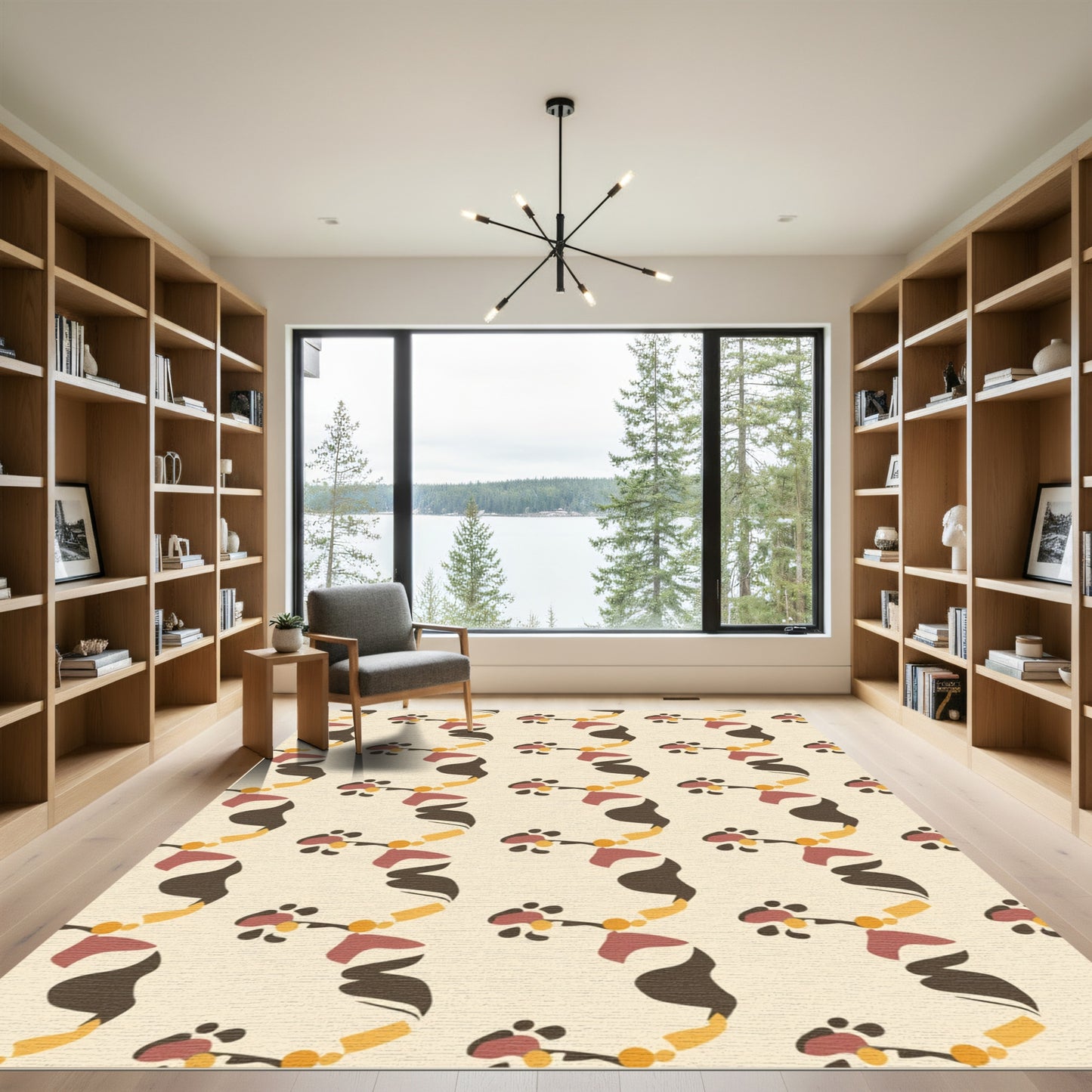 Retro Yellow Brown Abstract Swirl Rug