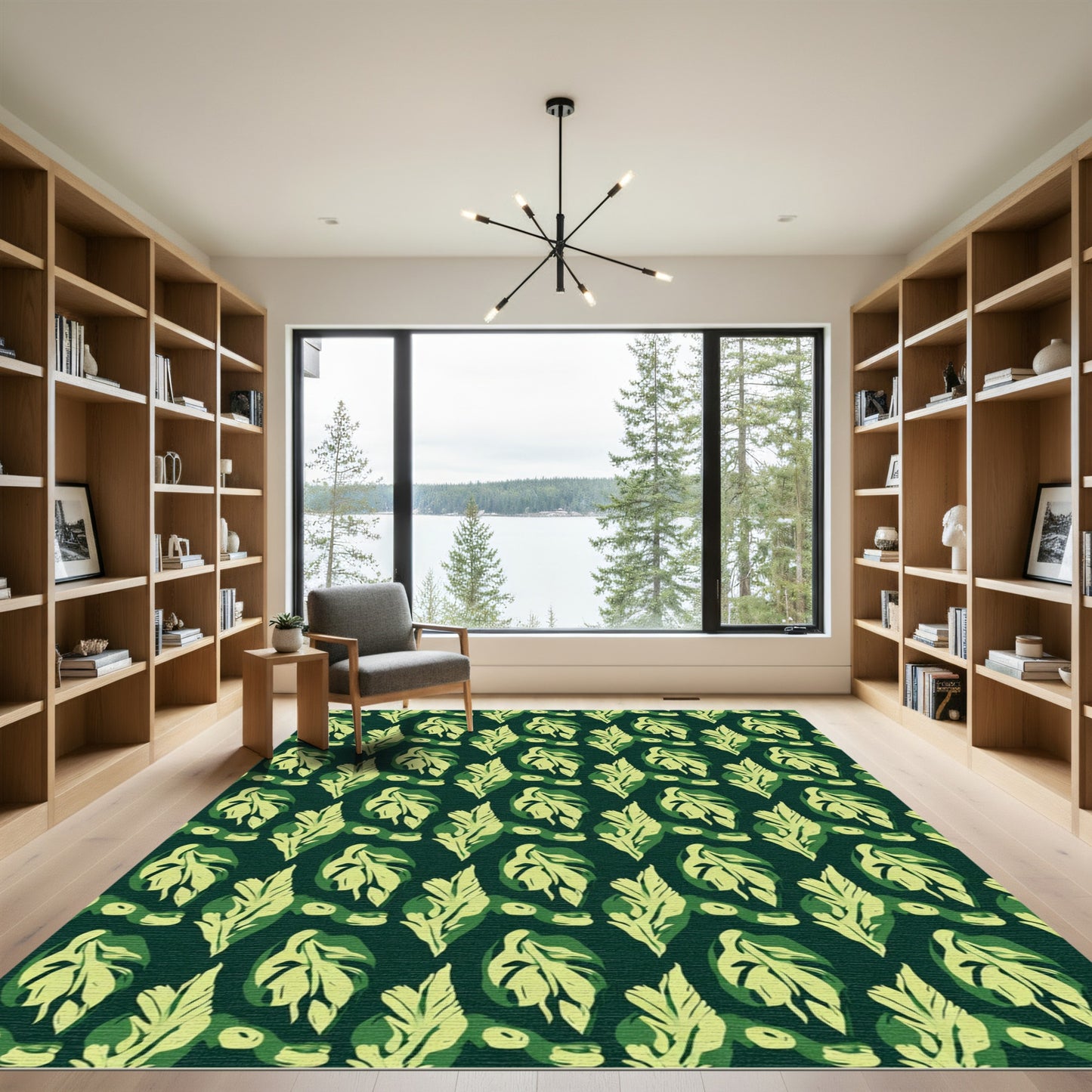 Lush Green Tropical Foliage Layout Rug