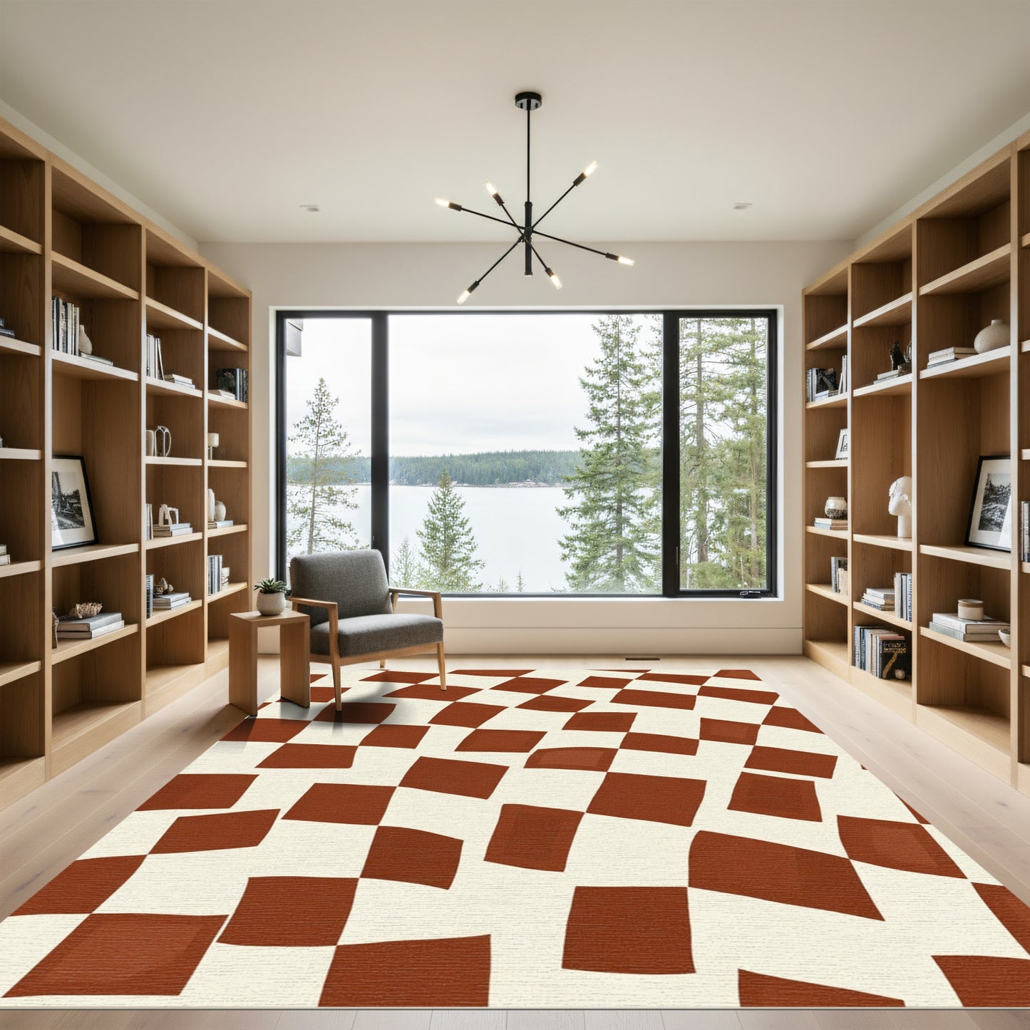 Warped Checkerboard Brown Ivory Rug