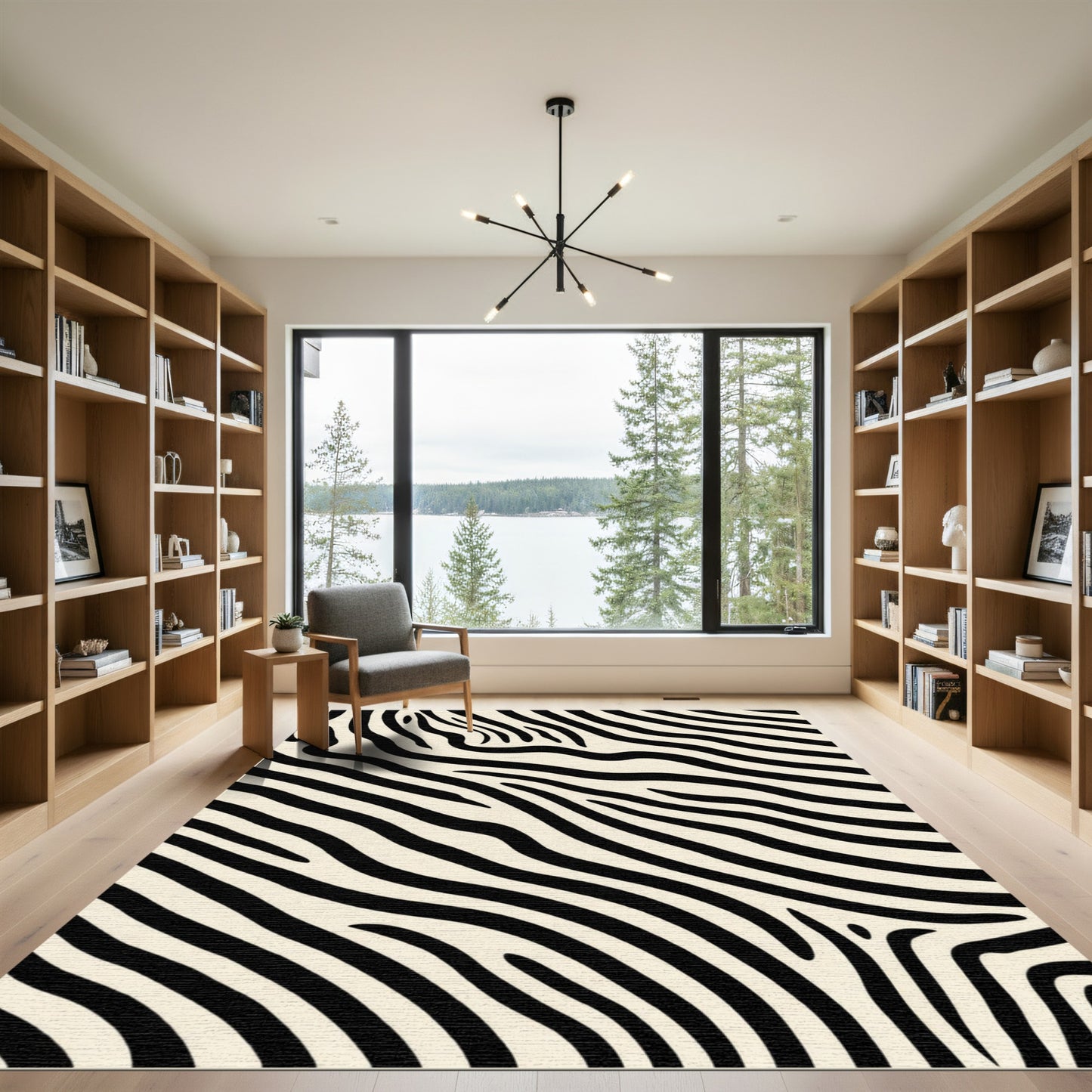 Cream Black Wavy Animal Print Rug