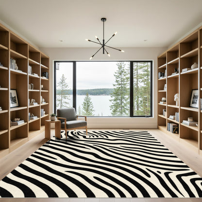 Cream Black Wavy Animal Print Rug
