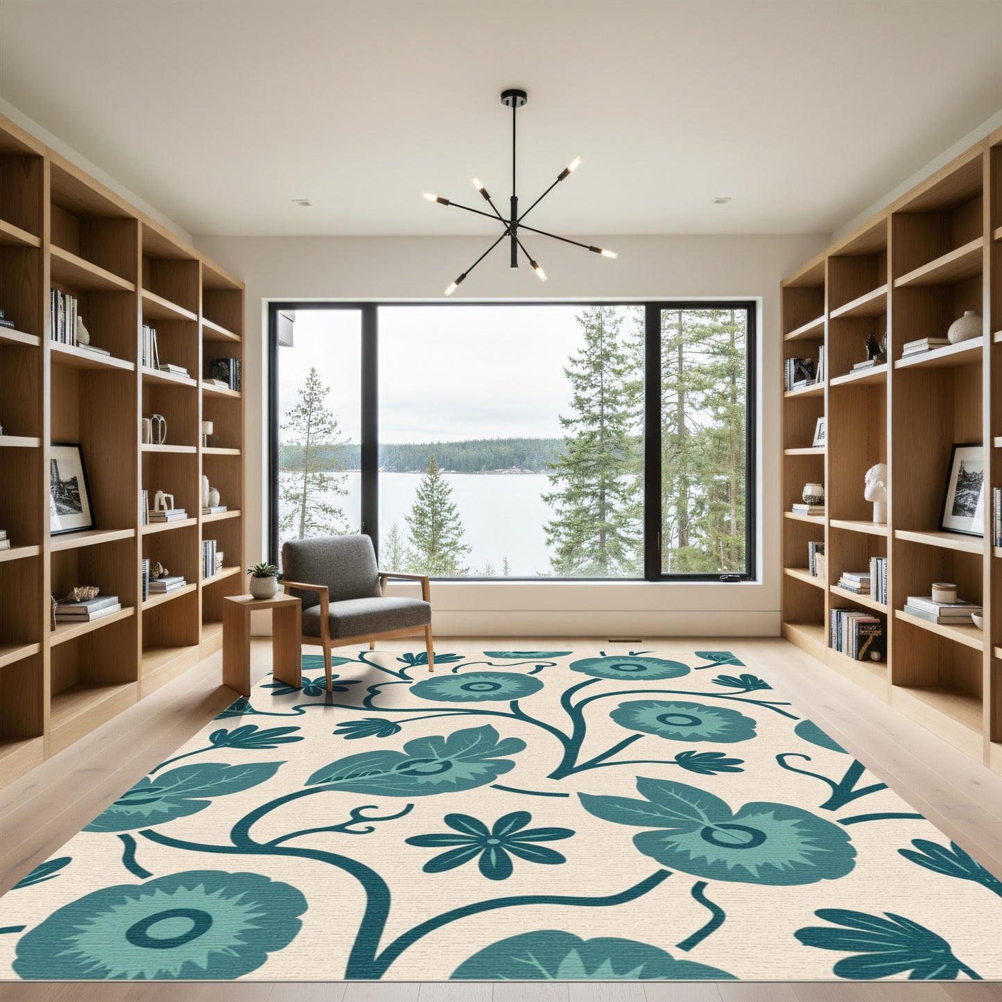 Teal Floral Vine Lattice Rug