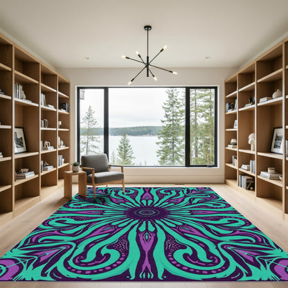 Vibrant Purple Teal Swirl Mandala Rug