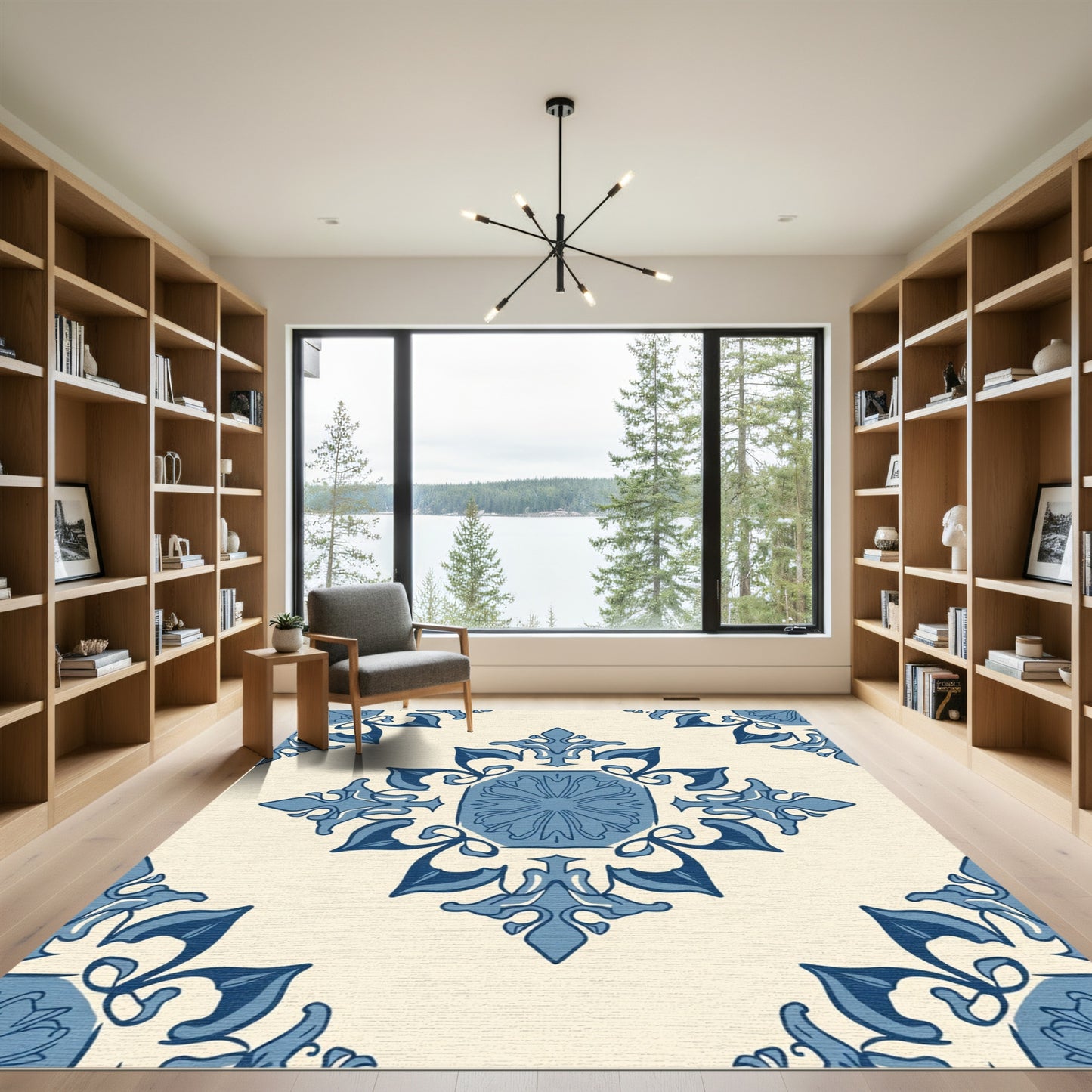 Blue and Cream Vintage Tile Rug