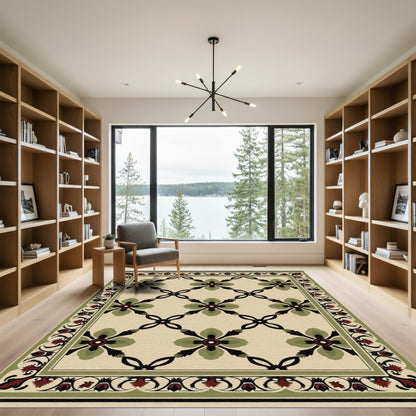 Green Red Geometric Floral Lattice Rug